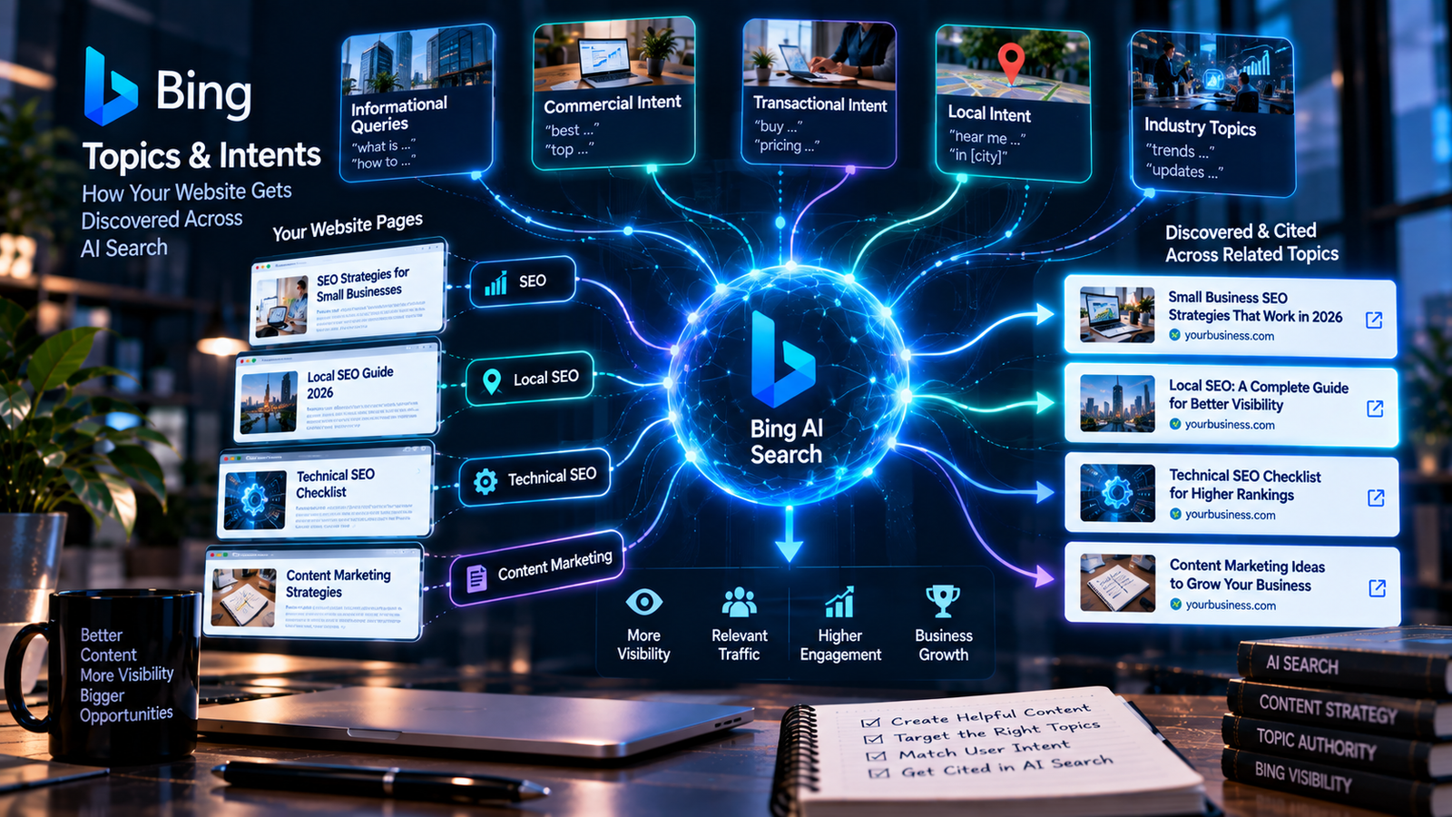 Bing AI search topics and query intents connecting website content with AI citations