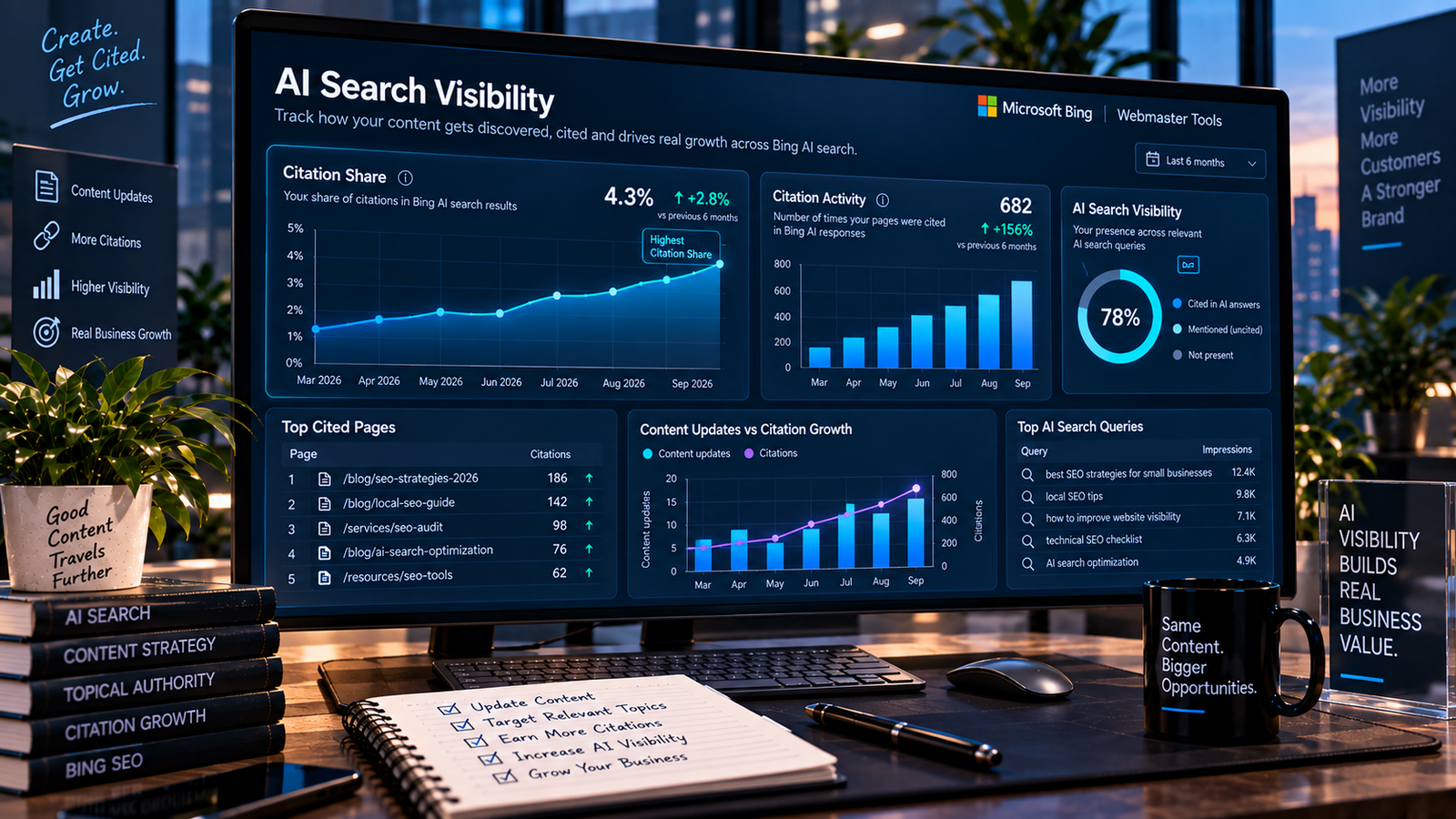 Bing AI Citation Share showing changes in website visibility over time