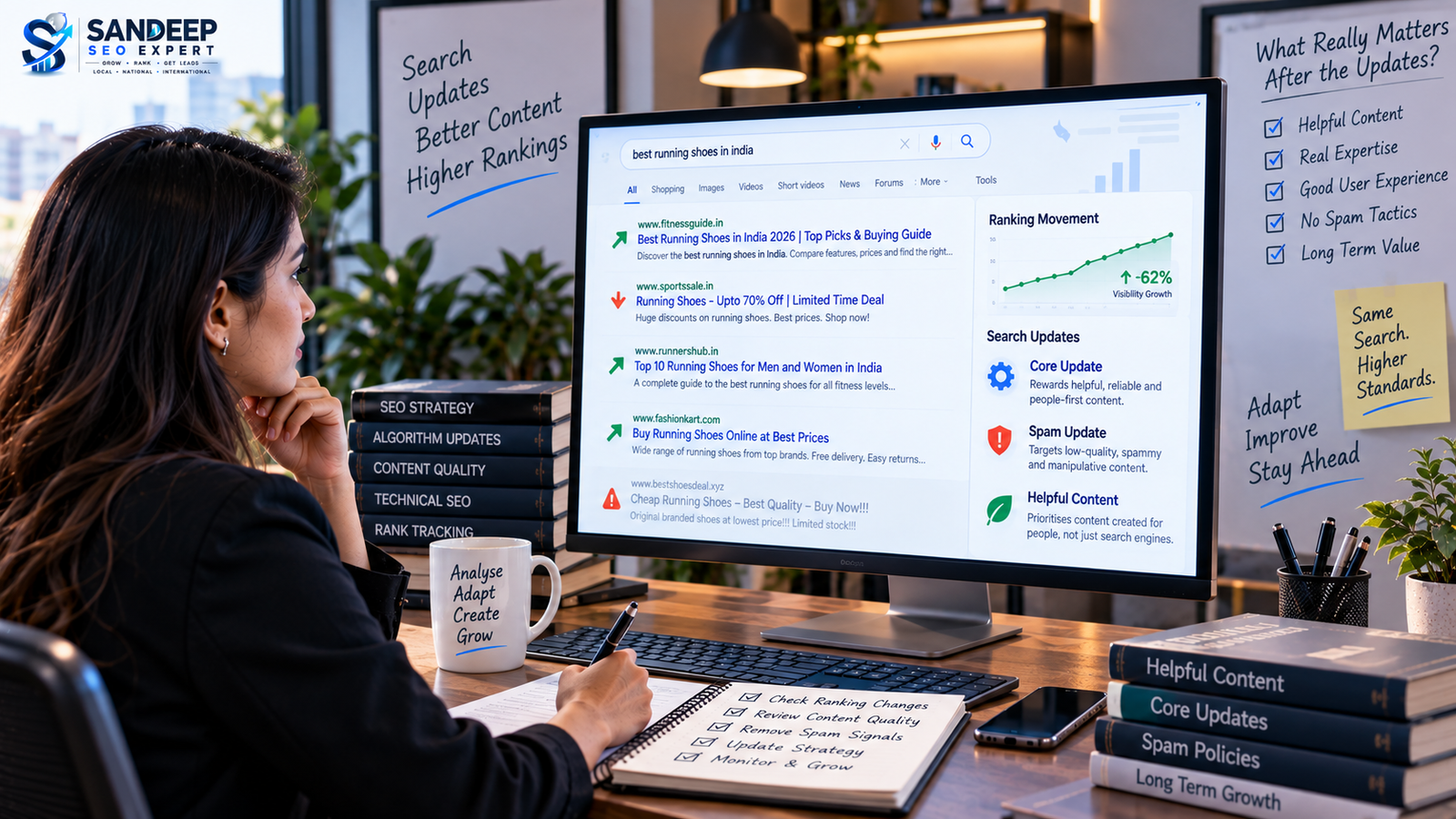 SEO professional analyzing Google Search ranking updates and organic visibility changes.